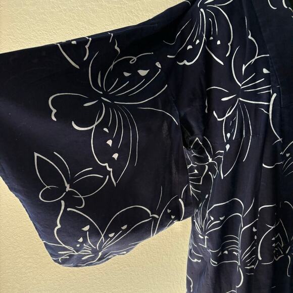 HANDMADE KIMONO Unisex Long Blue Sz XL Tall Butterflies Loungewear Japanese Folk - Picture 3 of 8